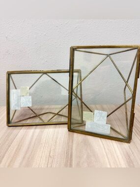 NWT World Market Brass-Tone Metal Prism 5x7 World Market Picture Frames 2pc